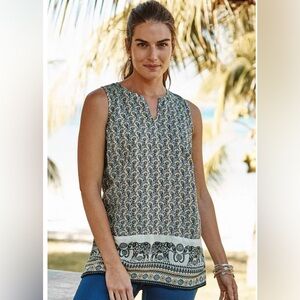 J Jill Linen Boho Sleeveless Tunic Top with Pockets